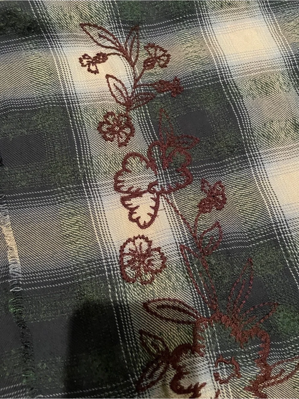 NWT J jill Indiana Cotton Embroidered Plaid floral patchwork triangle scarf